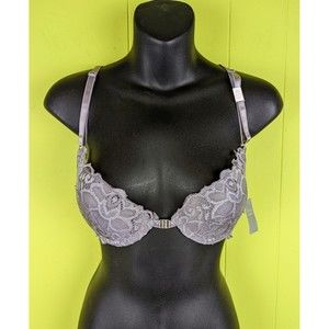 NWT True By Rue 21 Padded Lace Bra Deep Plunge Sz 34B Pearl Gray